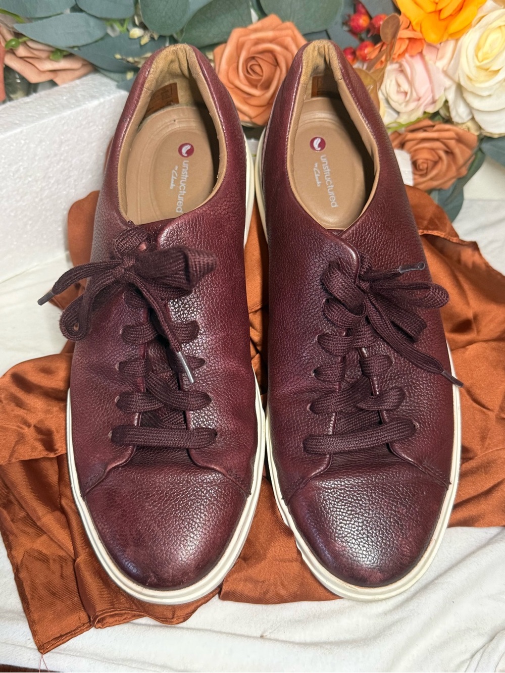 Clarks Men’s Burgundy Leather Casual Lace-Up Sneakers